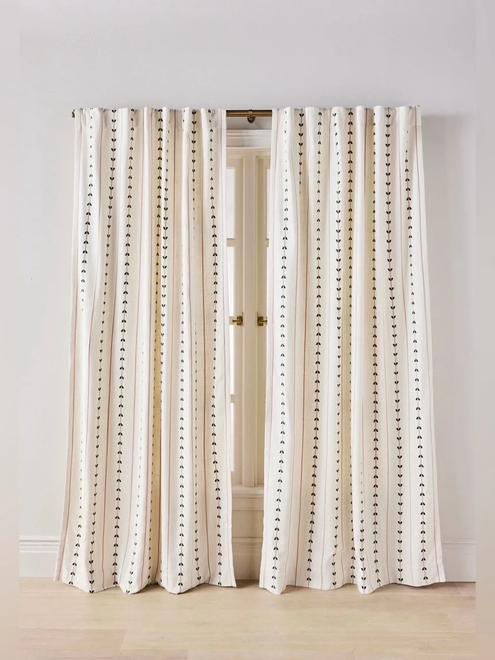 Anthropologie Embroidered Cotton Striped Hearts Curtain